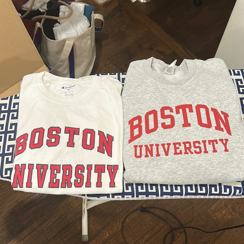 boston university sweatshirt and tee